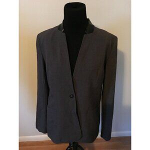 T Tahari "Charcoal" Gray Blazer with Black Faux Leather Trim, Size 6, NWT!